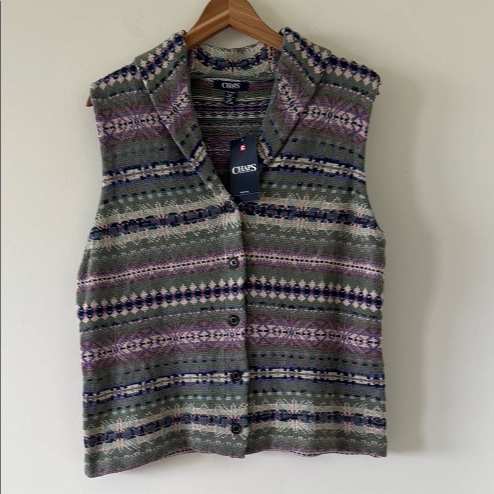 Chaps NWT Sweater Vest Button Up Fair Isle Nordic‎ CottageCore Size PXL